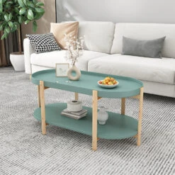 Couchtisch "Milo" Mintgrün/Holz 96 X 45 Cm Oval, Mit Ablage Vicco -Möbel Store 20231211 m6077 04 ol