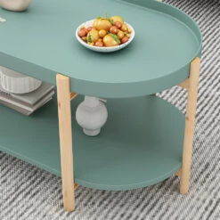 Couchtisch "Milo" Mintgrün/Holz 96 X 45 Cm Oval, Mit Ablage Vicco -Möbel Store 20231211 m6077 05 ol