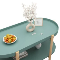 Couchtisch "Milo" Mintgrün/Holz 96 X 45 Cm Oval, Mit Ablage Vicco -Möbel Store 20231211 m6077 06 ol