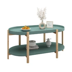 Couchtisch "Milo" Mintgrün/Holz 96 X 45 Cm Oval, Mit Ablage Vicco -Möbel Store 20231211 m6077 07 ol