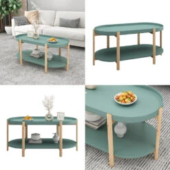 Couchtisch "Milo" Mintgrün/Holz 96 X 45 Cm Oval, Mit Ablage Vicco -Möbel Store 20231211 m6077 08 ol