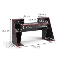 Gaming Tisch "Roko" Schwarz/Rot 170 X 60.3 Cm Mit 2 Schubladen Vicco 12 Gaming Tisch "Roko" Schwarz/Rot 170 X 60.3 Cm Mit 2 Schubladen Vicco -Möbel Store 20231211 m6181 03 ol