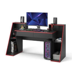 Gaming Tisch "Roko" Schwarz/Rot 170 X 60.3 Cm Mit 2 Schubladen Vicco 16 Gaming Tisch "Roko" Schwarz/Rot 170 X 60.3 Cm Mit 2 Schubladen Vicco -Möbel Store 20231211 m6181 07 ol