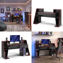 Gaming Tisch "Roko" Schwarz/Rot 170 X 60.3 Cm Mit 2 Schubladen Vicco 17 Gaming Tisch "Roko" Schwarz/Rot 170 X 60.3 Cm Mit 2 Schubladen Vicco -Möbel Store 20231211 m6181 08 ol