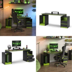 Vicco Schreibtisch "Mars", Anthrazit/Mintgrün, 178.2 X 60 Cm Mit 2 Schubladen -Möbel Store 20231228 m6182 08 ol