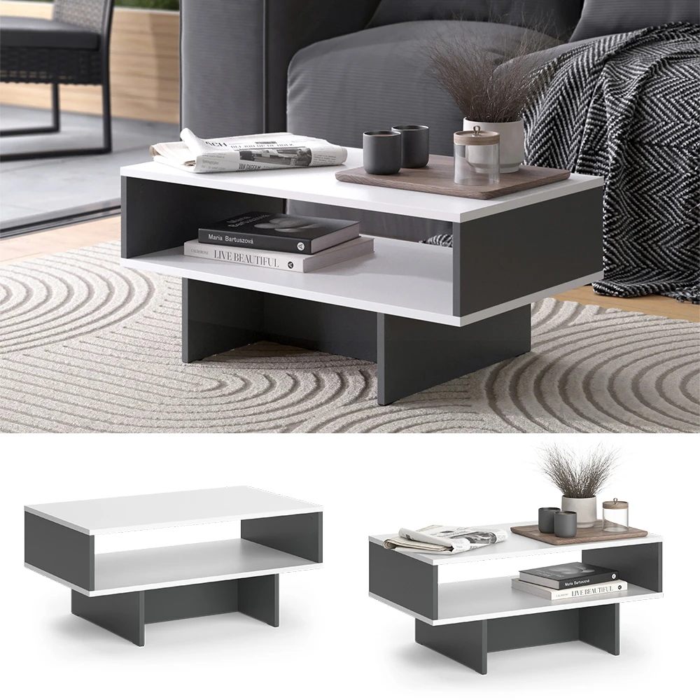 Vicco Couchtisch "Josef", Anthrazit/Weiß, 80 X 35.4 Cm Mit 1 Regal 4 Vicco Couchtisch "Josef", Anthrazit/Weiß, 80 X 35.4 Cm Mit 1 Regal – Bild 2