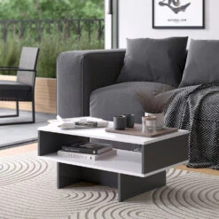 Vicco Couchtisch "Josef", Anthrazit/Weiß, 80 X 35.4 Cm Mit 1 Regal 12 Vicco Couchtisch "Josef", Anthrazit/Weiß, 80 X 35.4 Cm Mit 1 Regal -Möbel Store 20231228 m6283 04 ol