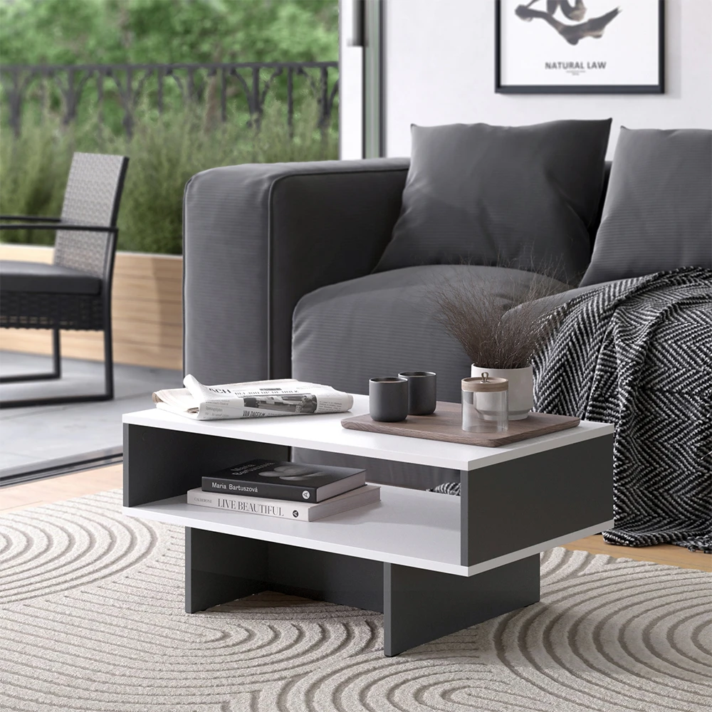 Vicco Couchtisch "Josef", Anthrazit/Weiß, 80 X 35.4 Cm Mit 1 Regal 6 Vicco Couchtisch "Josef", Anthrazit/Weiß, 80 X 35.4 Cm Mit 1 Regal – Bild 4