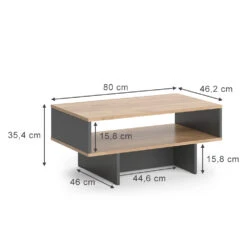 Vicco Couchtisch "Josef", Anthrazit/Goldkraft Eiche, 80 X 35.4 Cm Mit 1 Regal -Möbel Store 20231228 m6284 03 ol