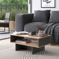 Vicco Couchtisch "Josef", Anthrazit/Goldkraft Eiche, 80 X 35.4 Cm Mit 1 Regal -Möbel Store 20231228 m6284 04 ol