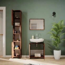 Badmöbel Set "Kiko" Eiche Rustikal 3 Teile, Mit Hochschrank Vicco -Möbel Store 20231323 m5609 04 ol