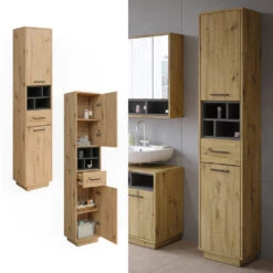 Badschrank "Beatrice" Eiche/Anthrazit 38 X 190 Cm Mit Türen, Schublade Und Offenen Fächern Vicco 11 Badschrank "Beatrice" Eiche/Anthrazit 38 X 190 Cm Mit Türen, Schublade Und Offenen Fächern Vicco -Möbel Store 20231410 m5592 02 ol