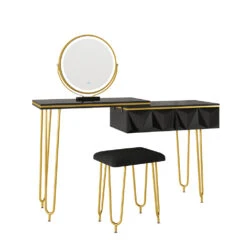 Schminktisch "Bella" Schwarz Hochglanz 120 Cm Mit LED Spiegel Und Hocker Vicco -Möbel Store 20231417 m5465 01 ol