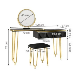 Schminktisch "Bella" Schwarz Hochglanz 120 Cm Mit LED Spiegel Und Hocker Vicco -Möbel Store 20231417 m5465 03 ol