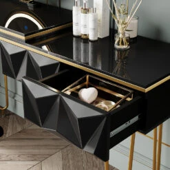 Schminktisch "Bella" Schwarz Hochglanz 120 Cm Mit LED Spiegel Und Hocker Vicco -Möbel Store 20231417 m5465 05 ol