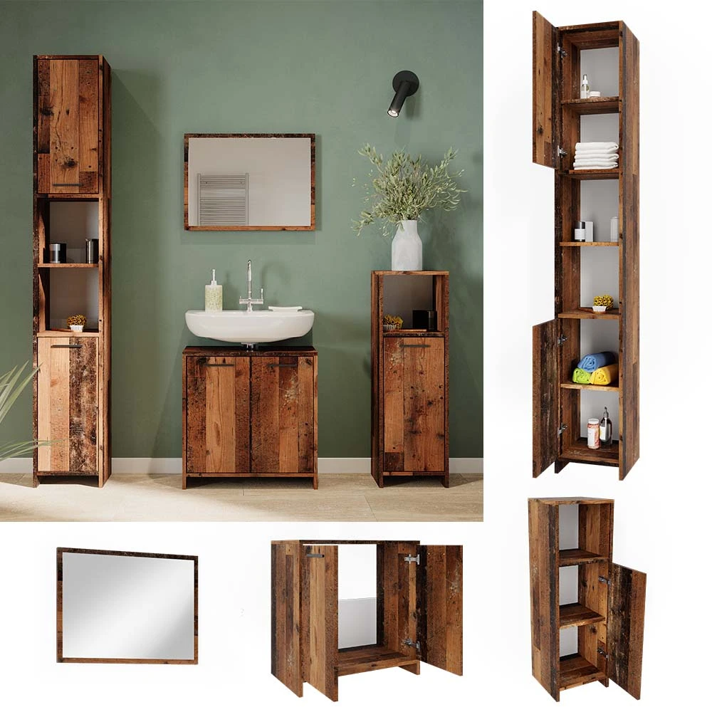 Badmöbel Set "Kiko" Eiche Rustikal 4 Teile Vicco 4 Badmöbel Set "Kiko" Eiche Rustikal 4 Teile Vicco – Bild 2