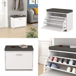 Schuhbank "Georg" Weiß 60 X 49.5 Cm Mit Auflage Oskar Store -Möbel Store 20231705 m5659 08 ol