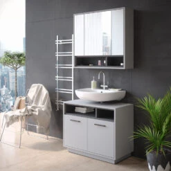 Bad Spiegelschrank "Beatrice" Grau/Anthrazit 80 X 72 Cm Vicco