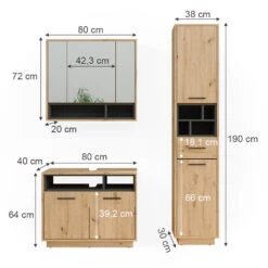 Badmöbel Set "Beatrice" Eiche/Anthrazit 3 Teile, Mit Hochschrank Vicco -Möbel Store 20231823 m5650 03 ol