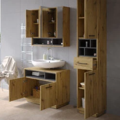 Badmöbel Set "Beatrice" Eiche/Anthrazit 3 Teile, Mit Hochschrank Vicco -Möbel Store 20231823 m5650 05 ol