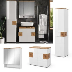 Badmöbel Set "Eden" Weiß Hochglanz/Artisan-Eiche 3 Teile, Mit Hochschrank Vicco -Möbel Store 20232017 m5613 02 ol