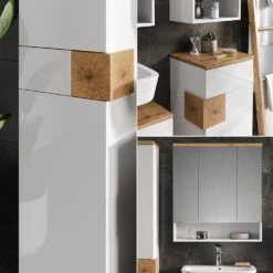 Badmöbel Set "Eden" Weiß Hochglanz/Artisan-Eiche 3 Teile, Mit Hochschrank Vicco -Möbel Store 20232017 m5613 05 ol