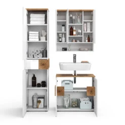 Badmöbel Set "Eden" Weiß Hochglanz/Artisan-Eiche 3 Teile, Mit Hochschrank Vicco -Möbel Store 20232017 m5613 06 ol