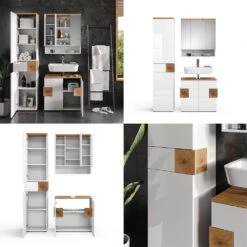 Badmöbel Set "Eden" Weiß Hochglanz/Artisan-Eiche 3 Teile, Mit Hochschrank Vicco -Möbel Store 20232017 m5613 08 ol