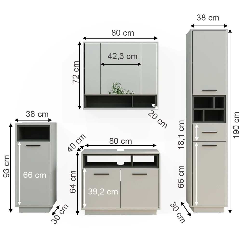 Badmöbel Set "Beatrice" Grau/Anthrazit 4 Teile Vicco 5 Badmöbel Set "Beatrice" Grau/Anthrazit 4 Teile Vicco – Bild 3