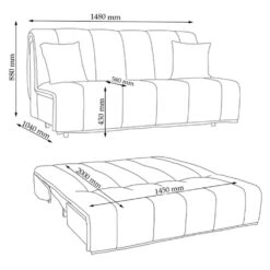 Sofa "Malta" Grau 148 Cm Mit Schlaffunktion Vitalispa -Möbel Store 20232114 m5707 03 ol