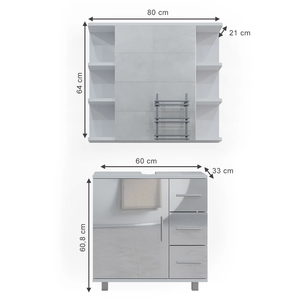 Badmöbel Set "Ilias" Weiß Hochglanz 2 Teile Vicco 5 Badmöbel Set "Ilias" Weiß Hochglanz 2 Teile Vicco – Bild 3