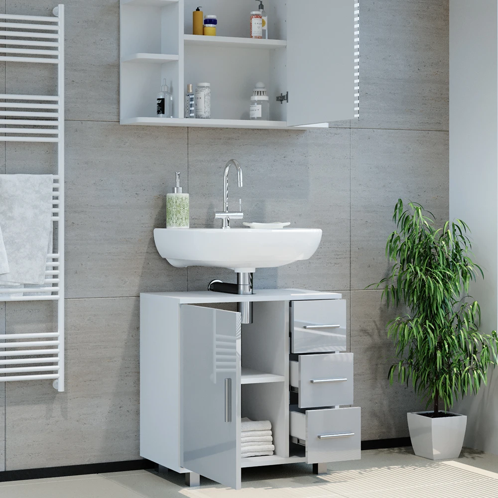 Badmöbel Set "Ilias" Weiß Hochglanz 2 Teile Vicco 7 Badmöbel Set "Ilias" Weiß Hochglanz 2 Teile Vicco – Bild 5