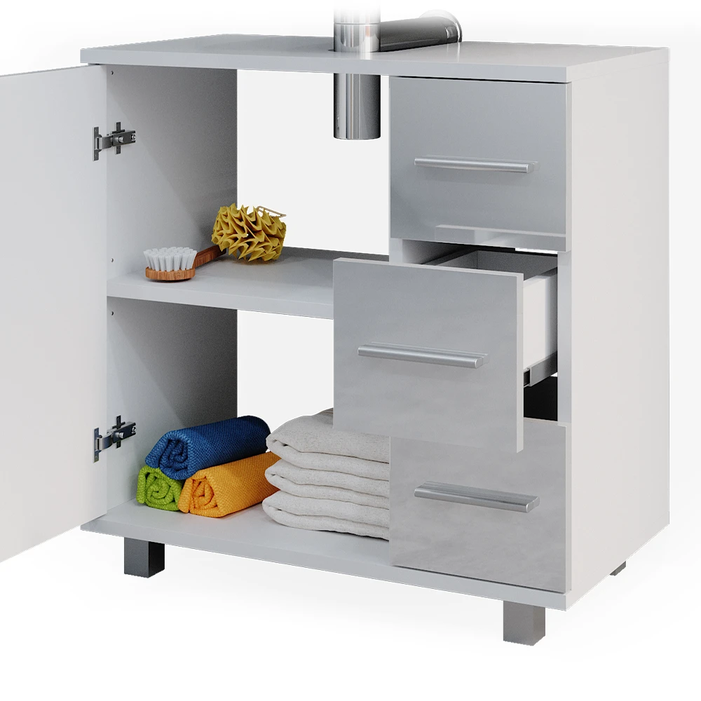 Badmöbel Set "Ilias" Weiß Hochglanz 2 Teile Vicco 8 Badmöbel Set "Ilias" Weiß Hochglanz 2 Teile Vicco – Bild 6