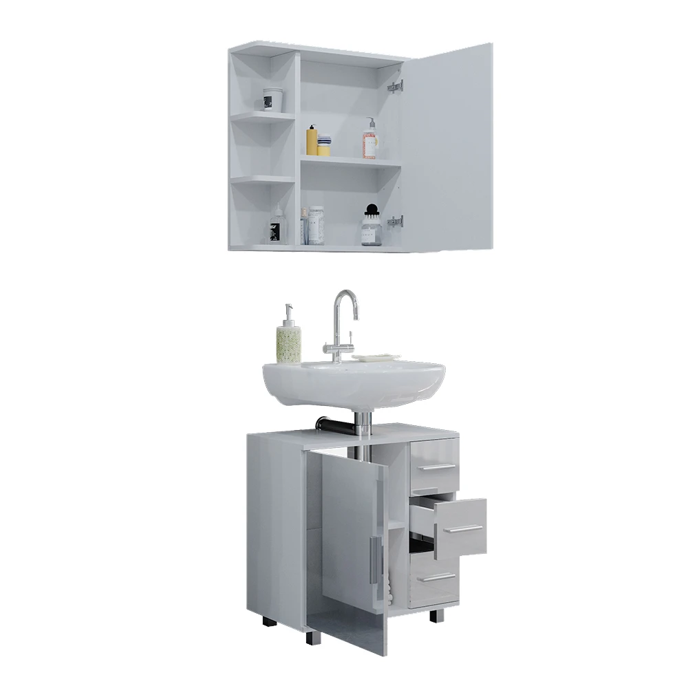 Badmöbel Set "Ilias" Weiß Hochglanz 2 Teile Vicco 9 Badmöbel Set "Ilias" Weiß Hochglanz 2 Teile Vicco – Bild 7