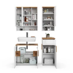 Badmöbel Set "Eden" Weiß Hochglanz/Artisan-Eiche 4 Teile Vicco -Möbel Store 20232217 m5614 06 ol