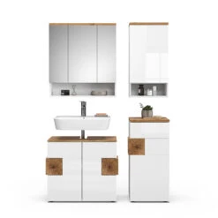 Badmöbel Set "Eden" Weiß Hochglanz/Artisan-Eiche 4 Teile Vicco -Möbel Store 20232217 m5614 07 ol