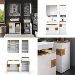 Badmöbel Set "Eden" Weiß Hochglanz/Artisan-Eiche 4 Teile Vicco -Möbel Store 20232217 m5614 08 ol