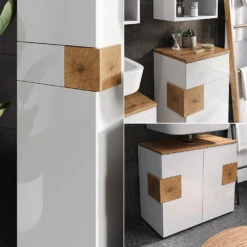 Badmöbel Set "Eden" Weiß Hochglanz/Artisan-Eiche 5 Teile Vicco -Möbel Store 20232417 m5615 05 ol