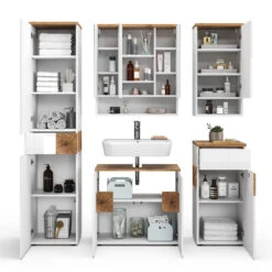 Badmöbel Set "Eden" Weiß Hochglanz/Artisan-Eiche 5 Teile Vicco -Möbel Store 20232417 m5615 06 ol