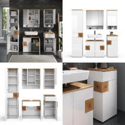 Badmöbel Set "Eden" Weiß Hochglanz/Artisan-Eiche 5 Teile Vicco -Möbel Store 20232417 m5615 08 ol