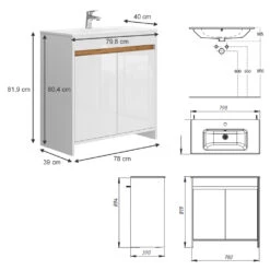 Badmöbel Set "Lemgo" Weiß 2 Teile, Unterschrank 80 Cm Vicco -Möbel Store 20232421 m5496 03 ol