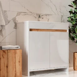 Badmöbel Set "Lemgo" Weiß 2 Teile, Unterschrank 80 Cm Vicco -Möbel Store 20232421 m5496 04 ol