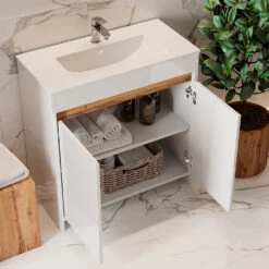 Badmöbel Set "Lemgo" Weiß 2 Teile, Unterschrank 80 Cm Vicco -Möbel Store 20232421 m5496 05 ol