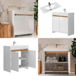 Badmöbel Set "Lemgo" Weiß 2 Teile, Unterschrank 80 Cm Vicco -Möbel Store 20232421 m5496 08 ol