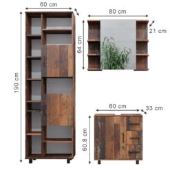 Badmöbel Set "Ilias" Eiche Rustikal 3 Teile, Mit Unterschrank 60 Cm Vicco -Möbel Store 20232428 m5871 03 ol