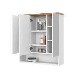 Bad Spiegelschrank "Eden" Weiß Hochglanz/Artisan-Eiche 70 X 77.5 Cm Mit 3 Türen Vicco -Möbel Store 20232617 m5518 07 ol
