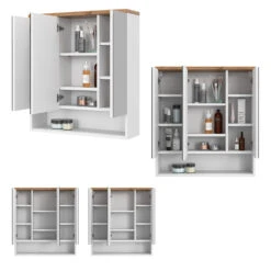 Bad Spiegelschrank "Eden" Weiß Hochglanz/Artisan-Eiche 70 X 77.5 Cm Mit 3 Türen Vicco -Möbel Store 20232617 m5518 08 ol