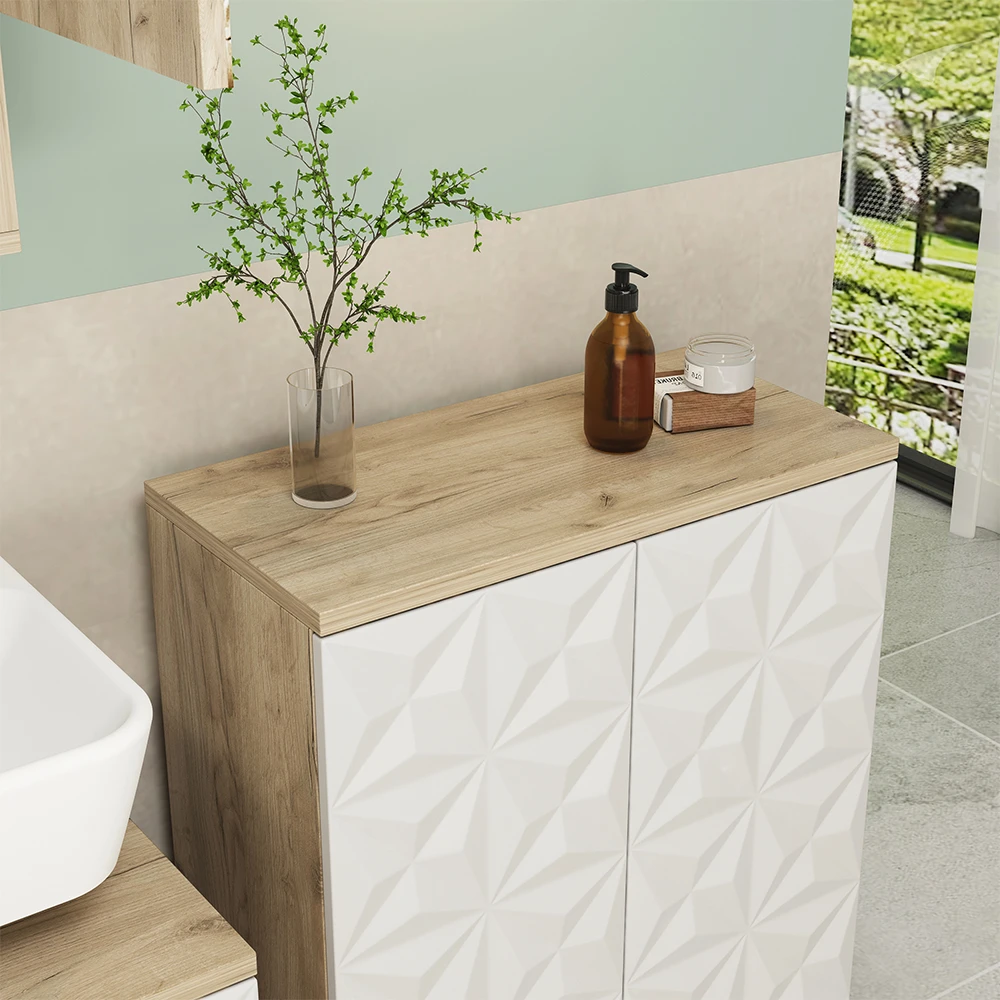 Midischrank "Edge" Weiß/Eiche 60 X 79.5 Cm Mit 2 Türen Und 3 Fächer Vicco 7 Midischrank "Edge" Weiß/Eiche 60 X 79.5 Cm Mit 2 Türen Und 3 Fächer Vicco – Bild 5