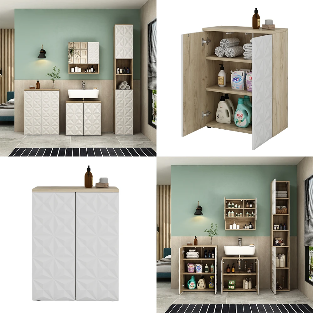 Midischrank "Edge" Weiß/Eiche 60 X 79.5 Cm Mit 2 Türen Und 3 Fächer Vicco 10 Midischrank "Edge" Weiß/Eiche 60 X 79.5 Cm Mit 2 Türen Und 3 Fächer Vicco – Bild 8