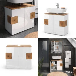 Waschbeckenunterschrank "Eden" Weiß Hochglanz/Artisan-Eiche 73.1 X 64 Cm Vicco -Möbel Store 20232817 m5519 08 ol